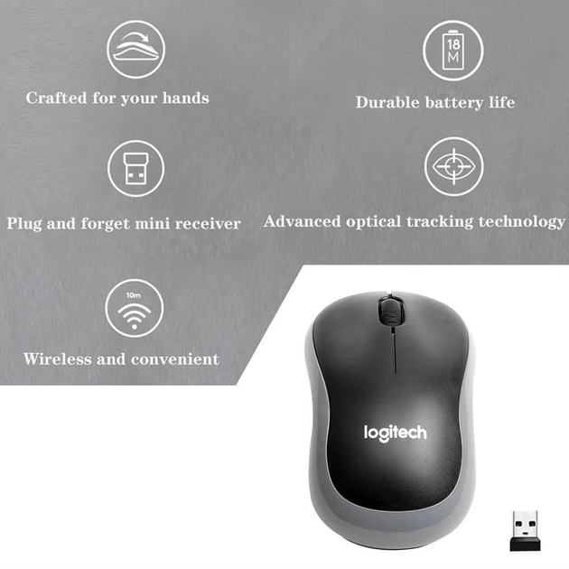 Мышь беспроводная Logitech M185 серая - изображение 2