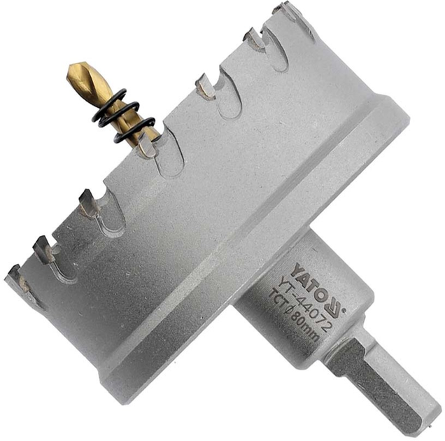 Otwornica do metalu TCT YATO 80 x 103 mm do 25 mm z prowadnicą Trzonek 6-punktowy 3/8" (YT-44072) (5906083095788) - obraz 1