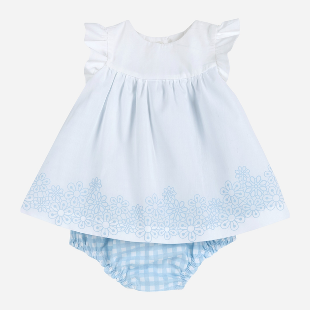 Дитячий літній сарафан + трусики для дівчинки Chicco 09003642000000-032 68 см Білий/Блакитний (8054707611740) - зображення 1