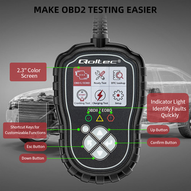 Автосканер Qoltec Digital OBD2 EOBD diagnostic Tester ProLine 8V-25V Dual System (5901878506852) - зображення 8
