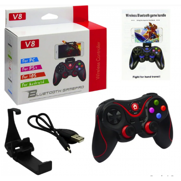 Бездротовий ігровий Bluetooth джойстик з утримувачем для телефону Gen Game V8 Чорний з червоним 150×105×54 мм Sony PlayStation 2/3 ноутбук ПК телевізор телефон - зображення 4