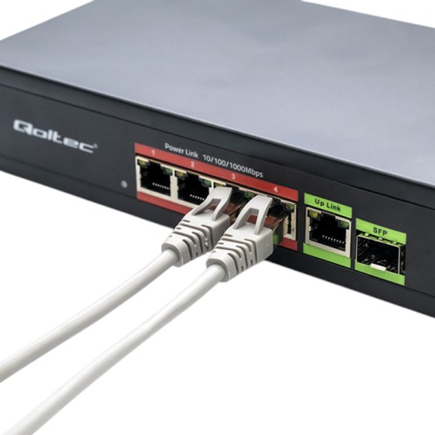 Комутатор Qoltec PoE SWITCH 4x RJ45 PoE 1x RJ45 Uplink 1x SFP 65W 1000 Mb (5901878522968) - зображення 4
