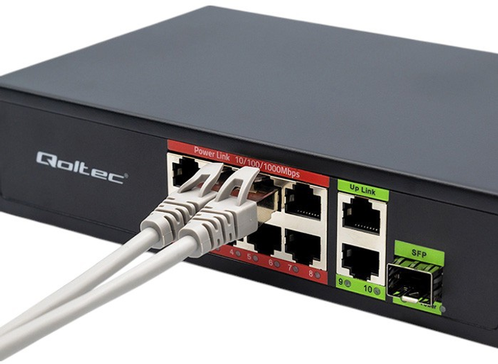 Switch Qoltec PoE SWITCH 8x RJ45 PoE 2x RJ45 Uplink 1x SFP 120W 1000 Mb (5901878522975) - obraz 4