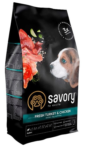 Sucha karma dla szczeniąt wszystkich ras Savory z indykiem i kurczakiem 1 kg (4820232630280) - obraz 1
