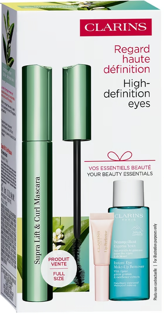 Набір Clarins Supra Lift & Curl Kit Туш для вій 8 мл + Засіб для зняття макіяжу 10 мл + Блиск для губ 5 мл (3666057327612) - зображення 1