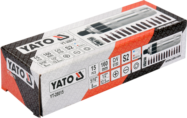 Набір ударних викруток Yato з магнітними насадками YT-28015 15 шт (5906083011542) - зображення 3