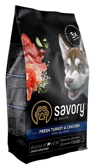 Sucha karma dla dorosłych psów dużych ras Savory z indykiem i kurczakiem 3 kg (4820232630204) - obraz 1