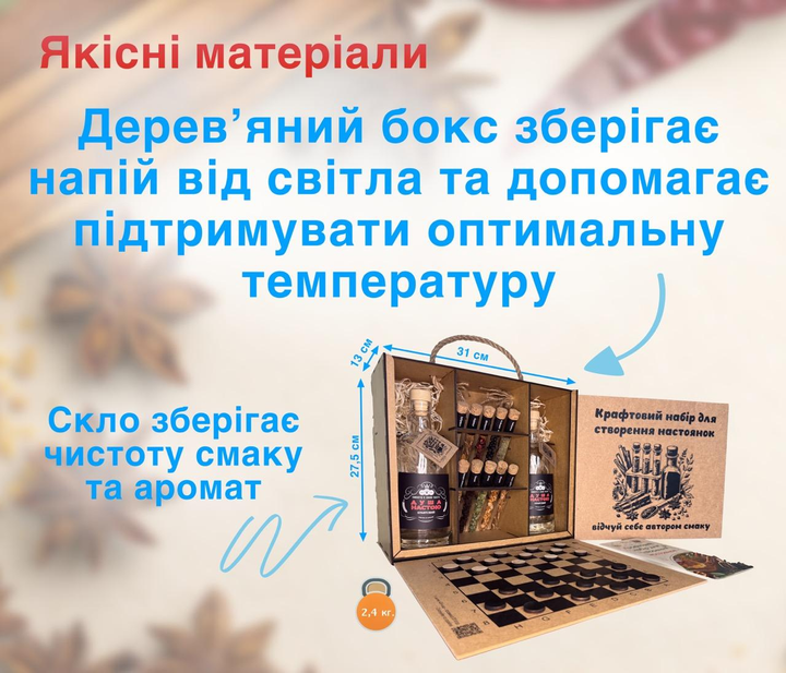 Крафтовий подарунковий набір для настоянок для справжнього чоловіка — натуральні інгредієнти, спеції, рецепти, інструкція, дерев’яна коробка з побажанням, оригінальний чоловічий подарунок - зображення 4