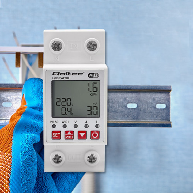 Wi-Fi реле з лічильником Qoltec Wi-fi DIN rail relay with electricity meter 63A Timer Tuya (5901878509907) - зображення 8