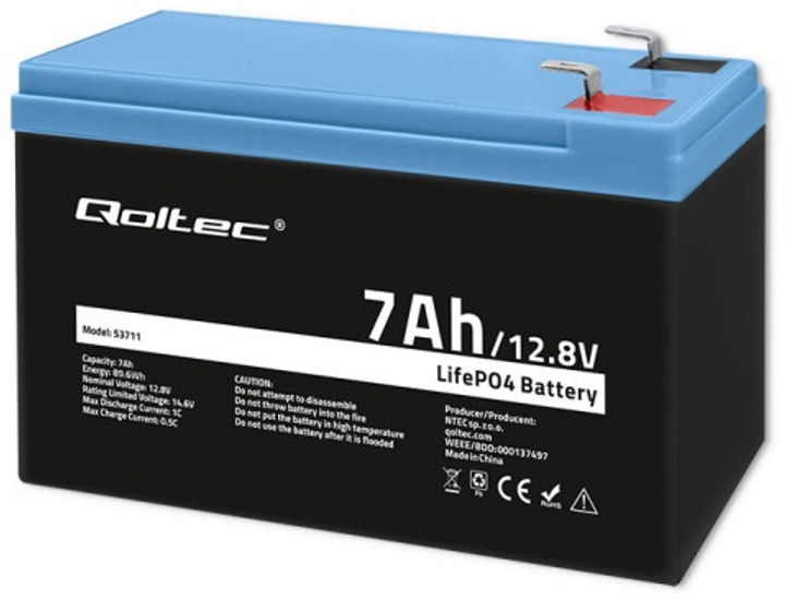 Akumulator Qoltec LiFePO4 Litowo-Żelazowo-Fosforanowy 12.8V 7Ah 89.6Wh BMS (5901878537115) - obraz 1