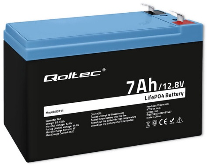 Akumulator Qoltec LiFePO4 Litowo-Żelazowo-Fosforanowy 12.8V 7Ah 89.6Wh BMS (5901878537115) - obraz 2