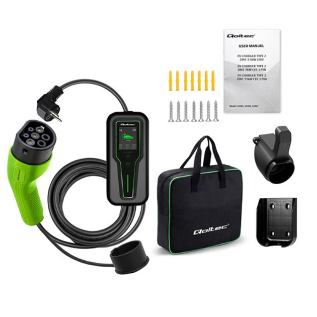 Mobilna ładowarka do samochodu elektrycznego Qoltec EV z regulacją 2 w 1 Typ 2 3.5 kW 5 m (5901878524658) - obraz 4
