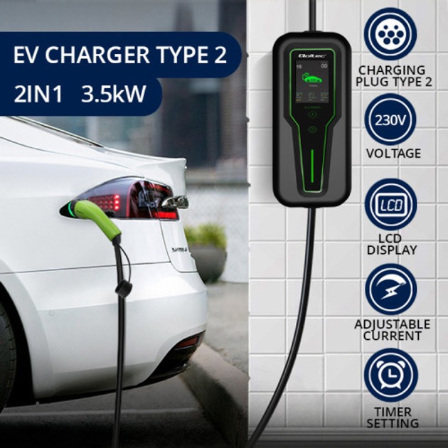 Mobilna ładowarka do samochodu elektrycznego Qoltec EV z regulacją 2 w 1 Typ 2 3.5 kW 5 m (5901878524658) - obraz 10