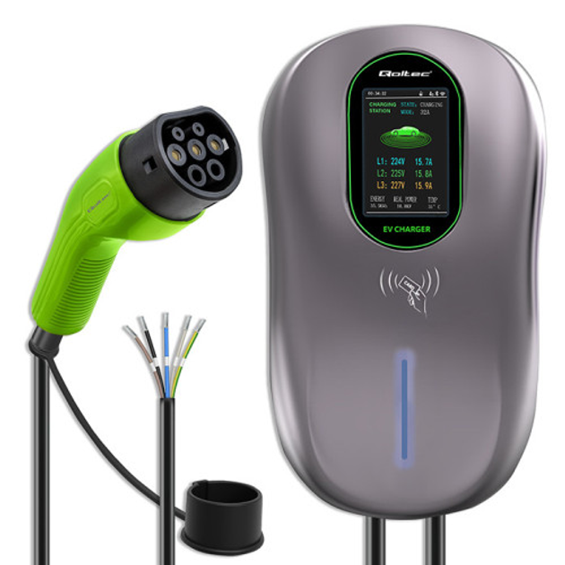 Зарядна станція Qoltec EV 2-in-1 Type2 22kW Wi-fi LCD RFID 3 phases Wallbox 5m (5901878524306) - зображення 3