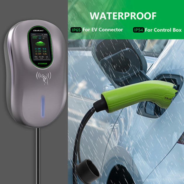 Зарядна станція Qoltec EV 2-in-1 Type2 22kW Wi-fi LCD RFID 3 phases Wallbox 5m (5901878524306) - зображення 7