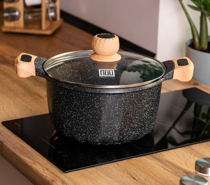 Кастрюля большая алюминиевая на 8 литров MGC с крышкой с антипригарным покрытием Ø 28 см черная - изображение 5