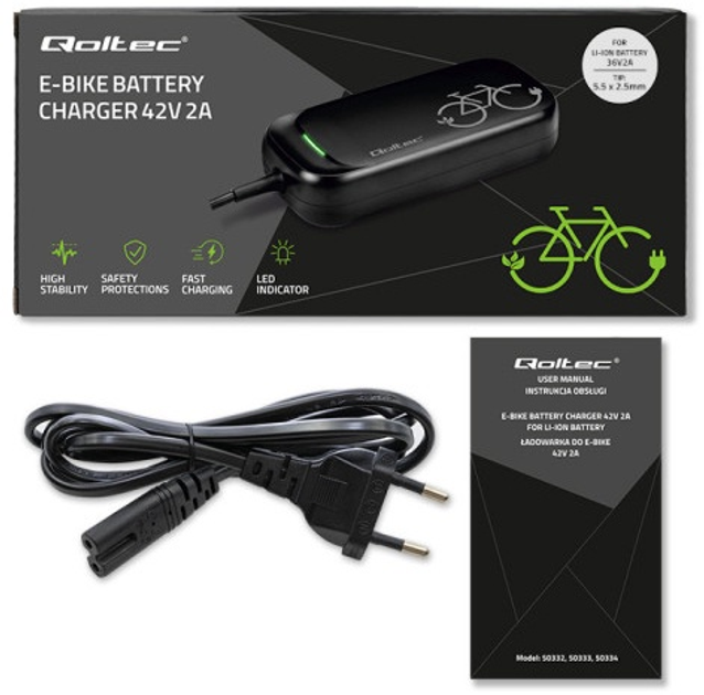 Zasilacz do roweru elektrycznego Qoltec Charger for e-bike, electric scooter 36V / 42V 2A 5.5*2.5 (5901878503332) - obraz 6
