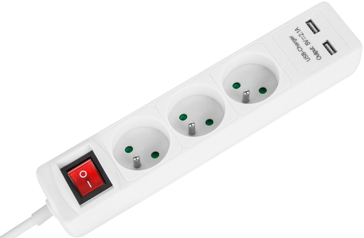 Мережевий фільтр Rebel на 3 розетки 2 USB 3 м (5901890030762) - зображення 2