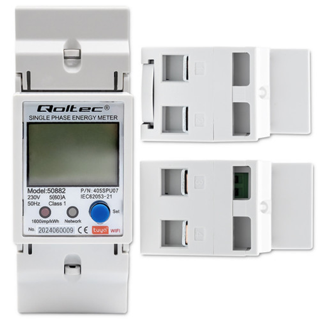 Лічильник електроенергії Qoltec Single phase electronic energy consumption meter for DIN rail 230 V LCD Wi-fi (5901878508825) - зображення 4