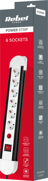 Listwa przeciwprzepięciowa Rebel 6 gniazd 5 m Black-White (5901890015752) - obraz 3