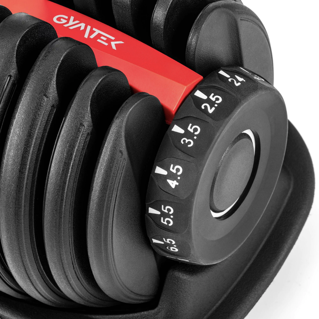 Гантель Gymtek розбірна регульована, 2.5-24 кг, червона. Для силових тренувань, фітнесу, дому, кросфіту - зображення 8