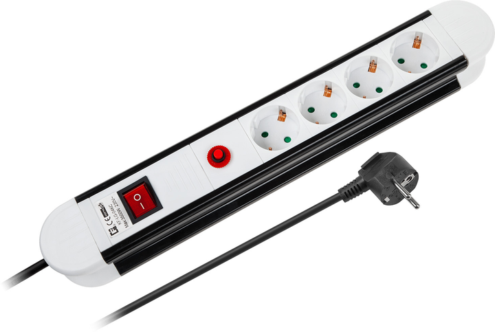 Listwa przeciwprzepięciowa Rebel 4 gniazda 1.5 m Black-White (5901436823568) - obraz 1