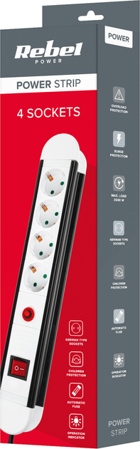 Listwa przeciwprzepięciowa Rebel 4 gniazda 1.5 m Black-White (5901436823568) - obraz 3