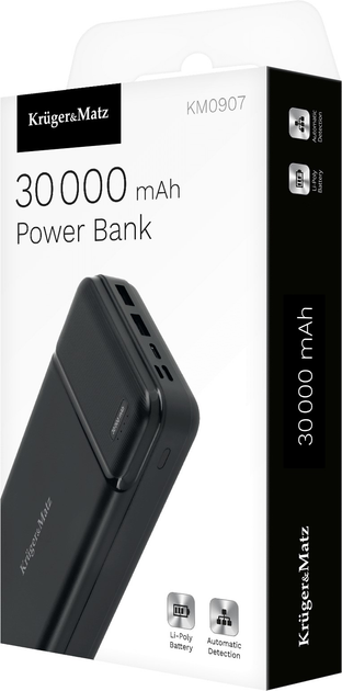 Powerbank Kruger&Matz Li-pol 30000 mAh Black (KM0907) - obraz 3