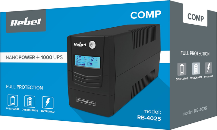 ДБЖ Rebel Nanopower Plus 1000 600 Вт/1000 ВА Black (RB-4025) - зображення 6