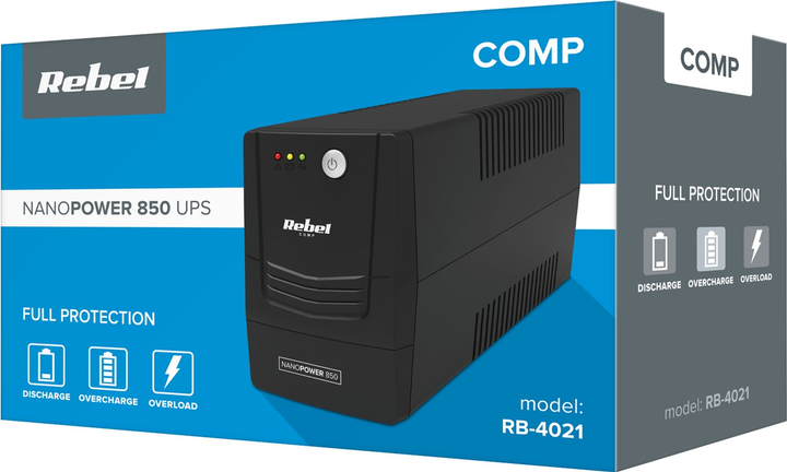 ДБЖ Rebel Nanopower 850 480 Вт/850 ВА Black (RB-4021) - зображення 6