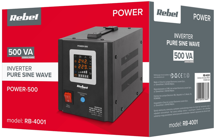 ДБЖ Rebel POWER-500 RB-4001 12V 230V 500VA/300W (5901890078689) - зображення 4