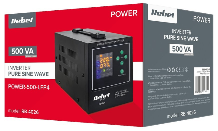 ДБЖ Rebel POWER-500-LFP4 RB‑4026 12V 230V 500VA/300W (5901890116312) - зображення 4