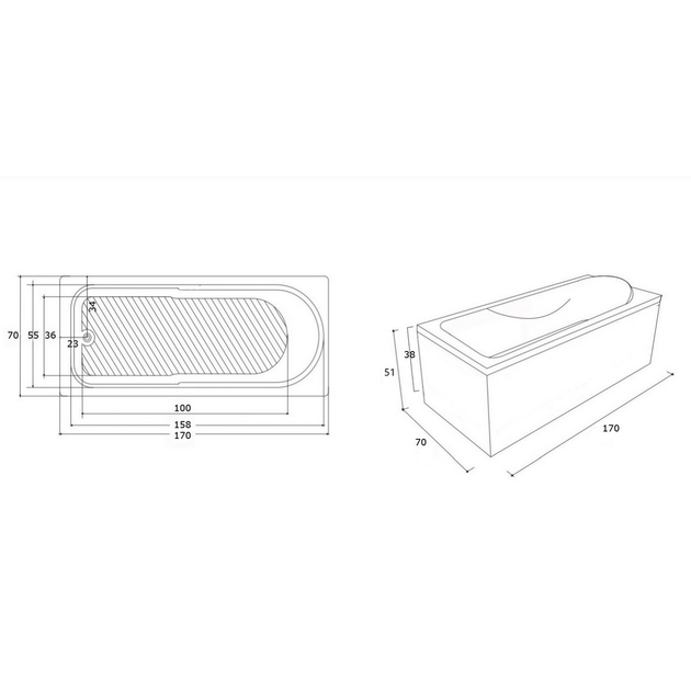 Ванна акриловая IMPRESE MILADA 170x70 b0701007070 - изображение 2