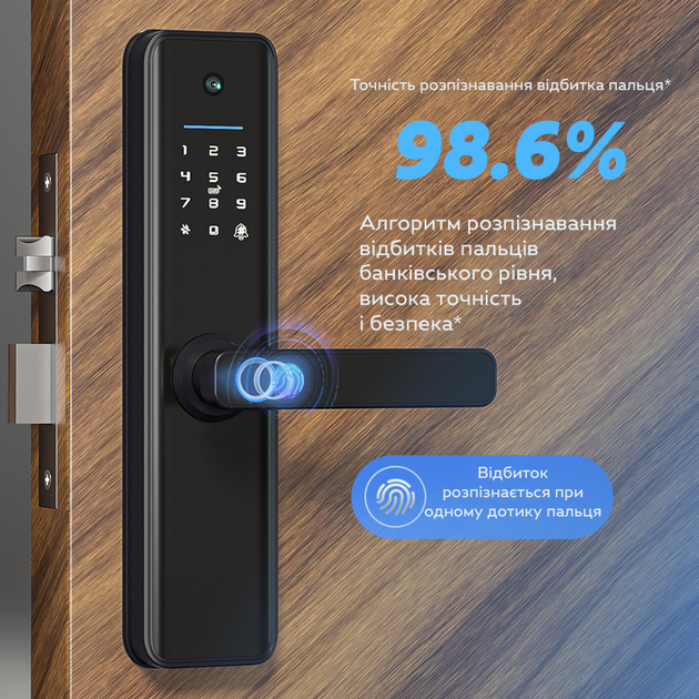 Біометричний дверний замок NaviCat X6 Pro електронний з підтримкою програми TUYA Black (3_06742) - зображення 2