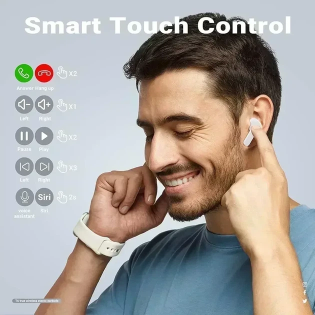 T2 TWS Беспроводные Bluetooth-наушники с цифровым дисплеем и Hi-Fi звуком. Синие - изображение 6