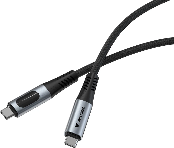Кабель живлення і синхронізації Verbatim з дисплеєм 240 Вт, USB-C–USB-C, 120 см Чорний (0023942318491) - зображення 2