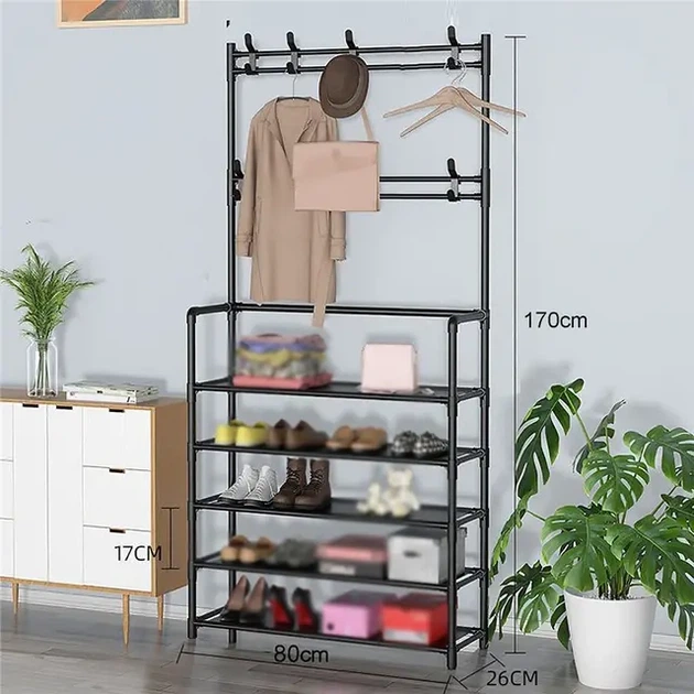 Универсальная вешалка для одежды New simple floor clothes rack 5 полок, черная - изображение 2
