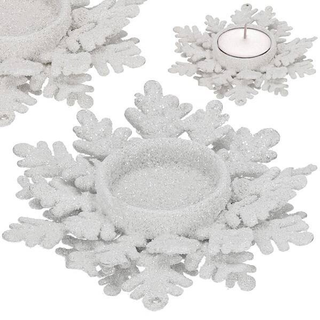 Świecznik świąteczny Springos na świeczkę tealight brokatowy srebrny (CA1204) 12 x 10.5 x 4 cm (5907719462097) - obraz 2