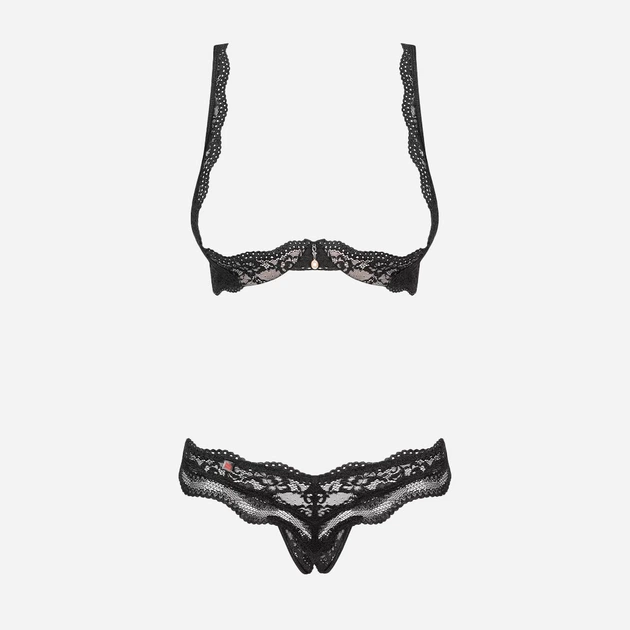 Komplet erotyczny (biustonosz + stringi) Obsessive Luvae Open Cup S/M Black (5901688226698) - obraz 3