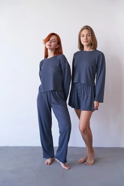 Женский домашний комплект тройка кофта шорты и брюки Carmen L-XL темно-серый - Фото 6 Женский домашний комплект тройка кофта шорты и брюки Carmen L-XL темно-серый - изображение 6