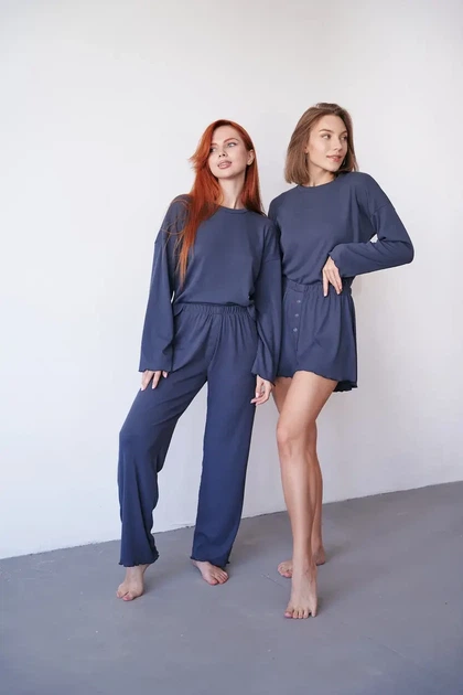 Женский домашний комплект тройка кофта шорты и брюки Carmen L-XL темно-серый - Фото 12 Женский домашний комплект тройка кофта шорты и брюки Carmen L-XL темно-серый - изображение 12
