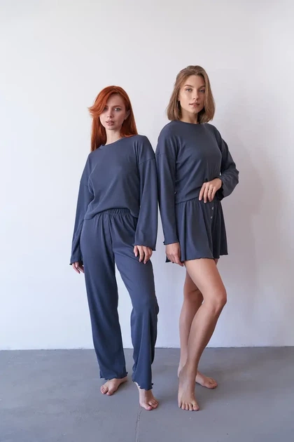 Женский домашний комплект тройка кофта шорты и брюки Carmen L-XL темно-серый - Фото 14 Женский домашний комплект тройка кофта шорты и брюки Carmen L-XL темно-серый - изображение 14