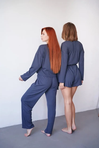 Женский домашний комплект тройка кофта шорты и брюки Carmen L-XL темно-серый - Фото 15 Женский домашний комплект тройка кофта шорты и брюки Carmen L-XL темно-серый - изображение 15