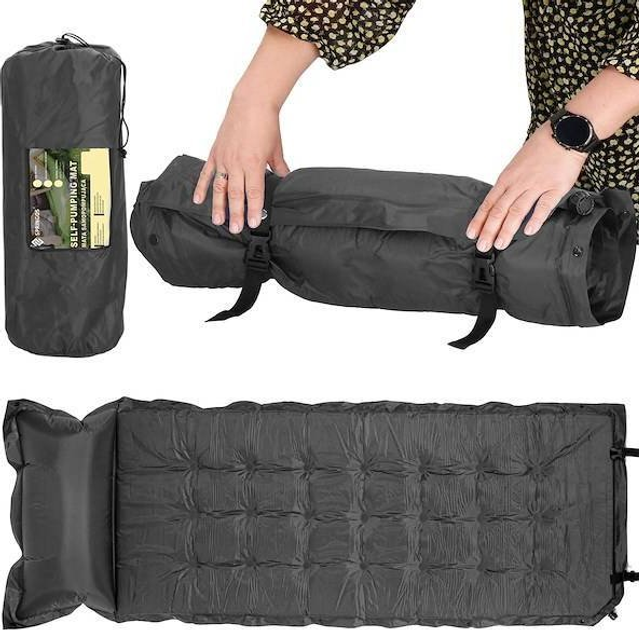 Килимок самонадувний Springos PM033 193 см з подушкою з чохлом Сірий (5907719430881) - зображення 2