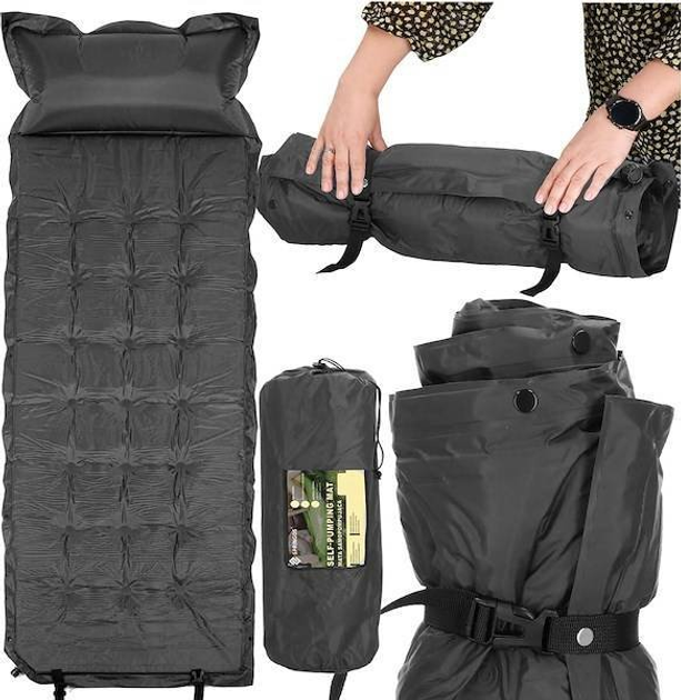 Килимок самонадувний Springos PM033 193 см з подушкою з чохлом Сірий (5907719430881) - зображення 10