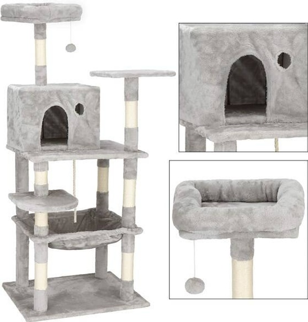 Кігтеточка для котів Springos PA1049 145 см Сіра (5907719457710) - зображення 7