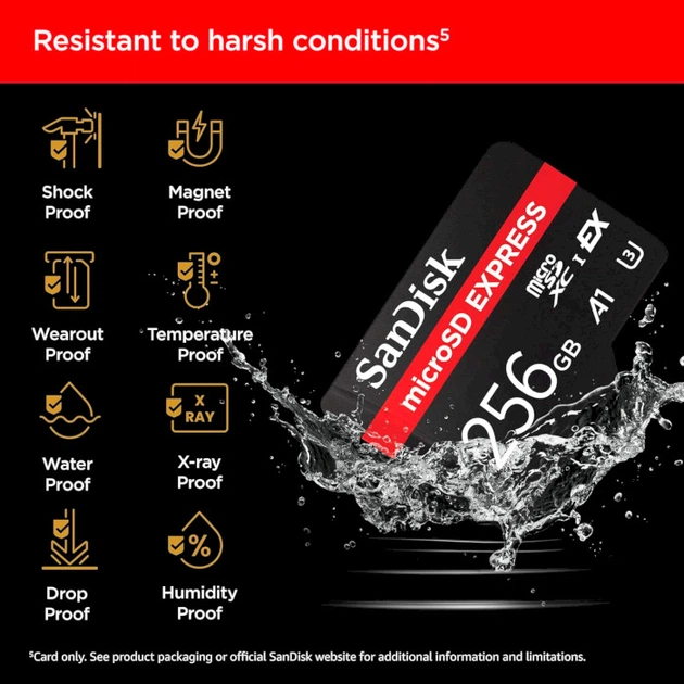 Карта пам'яті microSD 256Gb SanDisk Express Class 10 UHS-I U3 (SDSQXFN-256G-GN4NN) - Фото 6 Карта пам'яті microSD 256Gb SanDisk Express Class 10 UHS-I U3 (SDSQXFN-256G-GN4NN) - зображення 6