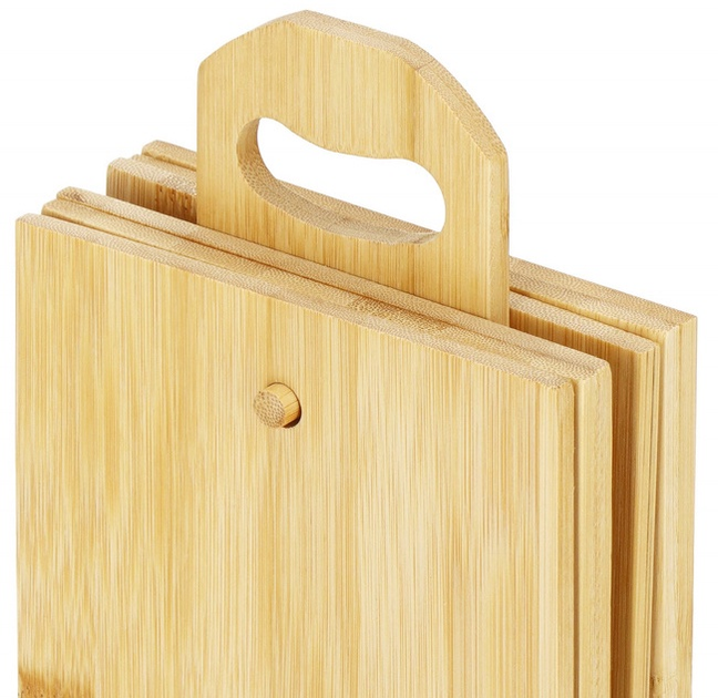Zestaw desek do krojenia Springos bambusowy ze stojakiem 6 szt 22x14 cm (5907719443119) - obraz 4