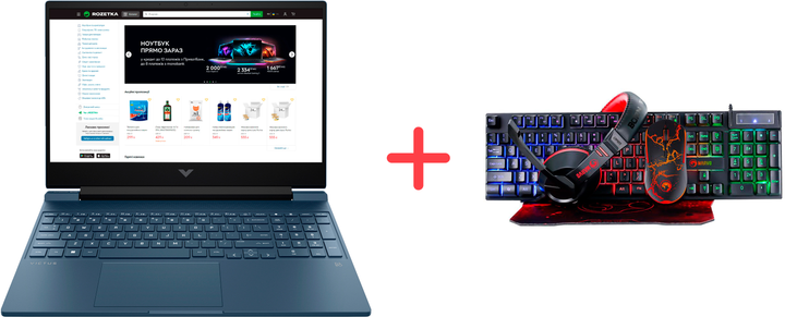 Ноутбук HP Victus Gaming Laptop 15-fa2710ua (BF1H5EA) Performance Blue / 15.6" IPS Full HD 144 Гц / Intel Core i5-13420H / RAM 16 ГБ / SSD 512 ГБ / nVidia GeForce RTX 3050, 6 ГБ + Комплект дротовий Marvo CM409 USB Black у подарунок! - зображення 1