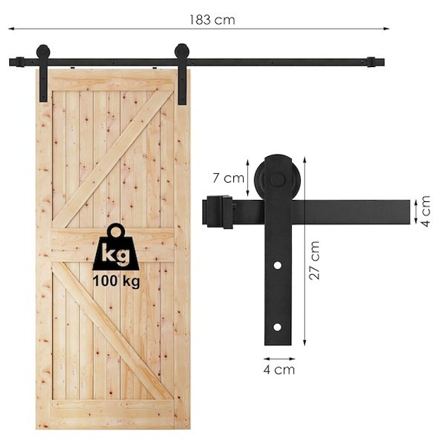 System do drzwi przesuwnych Springos 183 cm prowadnica, do 100 kg, stal HA5009 (5907719429526) - obraz 15